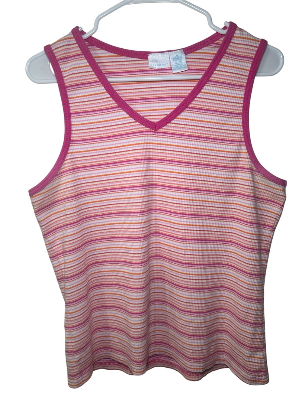 Prospirit Pink Orange Striped Ribbed Tank XL Summer Bright Beach Lake Camp Girl